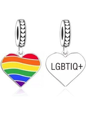 Rainbow Heart Dangle Charm - 925 Sterling Silver Pendant for Bracelets